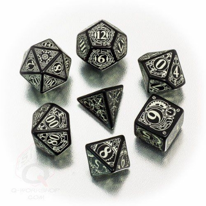 Picture of Steampunk black glow-in-the-dark dice, Set of 7