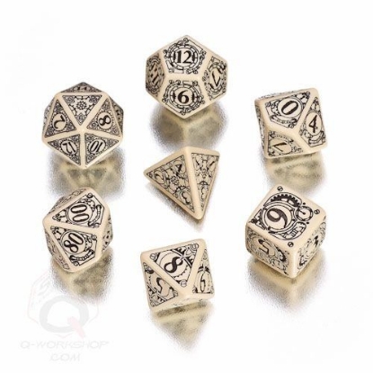 Picture of Steampunk Beige-black dice, Set of 7