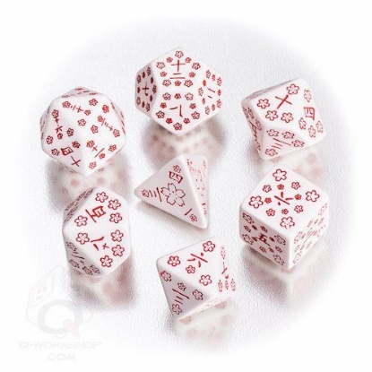 Picture of Japanese white and red dice set, Set of 7