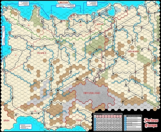 Picture of Fortress Europa map 1 inch hexes