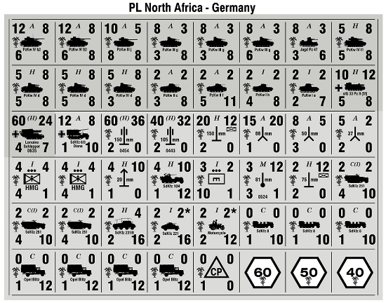 Picture of Panzer Leader Blitz Quarter Page of German North Africa Counters Desert Palm