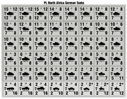 Picture of Panzer Leader Blitz Quarter Page of North Africa German Tank Counters with Desert Palm