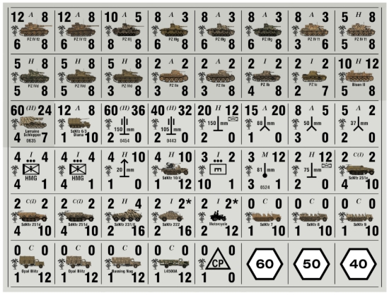 Picture of Panzer Leader Blitz Quarter Page of CAMO German North Africa Counters Desert Palm